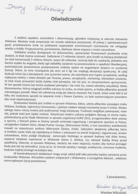 Wilczyński: Uratowanie Widzewa? Nie mam złudzeń