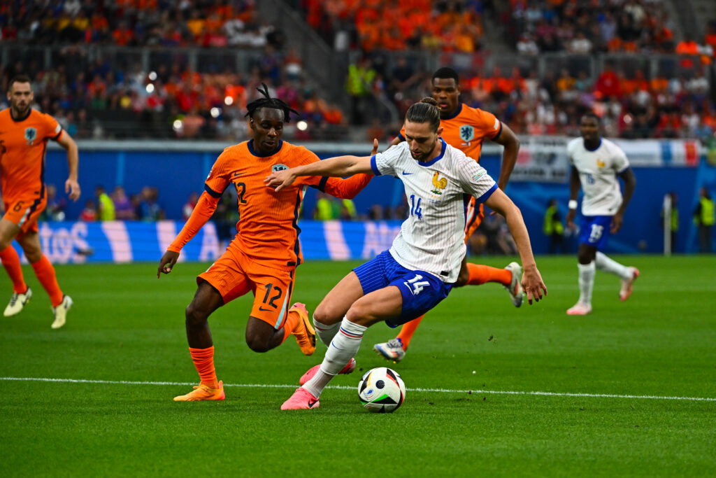 Adrien RABIOT of France and Jeremie Frimpong of Pays Bas during the UEFA Euro 2024 Group D match between Netherlands and France at Red Bull Arena on June 21, 2024 in Leipzig, Germany.(Photo by Anthony Dibon/Icon Sport) 
UEFA EURO NIEMCY 2024
ME MISTRZOSTWA EUROPY W PILCE NOZNEJ PILKA NOZNA
HOLANDIA v FRANCJA
FOT. ICON SPORT/newspix.pl / 400mm.pl

POLAND ONLY !!!
---
newspix.pl / 400mm.pl