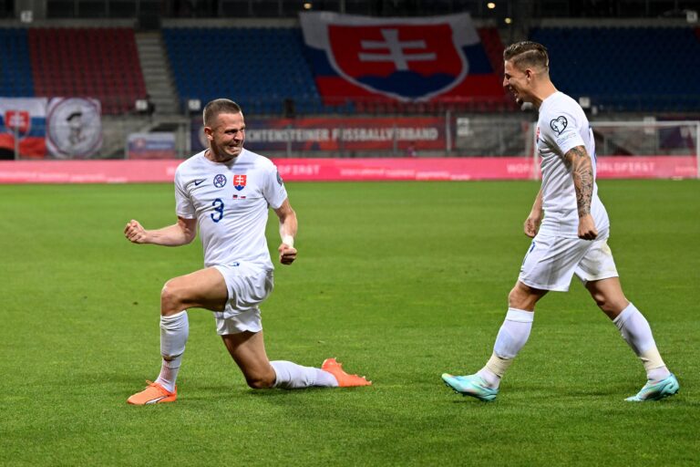 Vaduz, Fuerstentum Liechtenstein, 20.06.23: Denis Vavro (Slovakia) Torjubel, jubelt nach seinem treffer zum 0:1 waehrend der UEFA European Championship Qualification 2023/2024 Group J Spiels zwischen Liechtenstein vs Slowakei im Rheinpark Stadion  am 20. Juni 2023 in  Vaduz, Fuerstentum Liechtenstein. (Foto von Harry Langer/DeFodi Images)

Vaduz, Principality of Liechtenstein, 20.06.23: Denis Vavro (Slovakia) celebrates after scoring his team&#039;s first goal with teammates during the UEFA European Championship Qualification 2023/2024 Group J match between Liechtenstein vs Slovakia at Rheinpark Stadion on June 20, 2023 in Vaduz, Principality of Liechtenstein. (Photo by Harry Langer/DeFodi Images)  
ELIMINACJE DO MISTRZOSTW EUROPY W PILCE NOZNEJ PILKA NOZNA
LIECHTENSTEIN vs SLOWACJA
FOT. DEFODI IMAGES/newspix.pl / 400mm.pl

POLAND ONLY !!!
---
newspix.pl / 400mm.pl