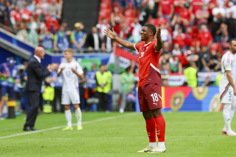 Kwadwo Duah (Switzerland) bejubelt seinen Treffer zum 0:1 waehrend des Spiels der UEFA EURO 2024 - Gruppe A zwischen Ungarn und Schweiz, Stadion KĂ¶ln am 15. June 2024 in KĂ¶ln, Deutschland. (Foto von Marco Steinbrenner/DeFodi Images)     

Kwadwo Duah (Switzerland) celebrates after scoring his teams first goal during the UEFA EURO 2024 - Group A match between Hungary and Switzerland at Cologne Stadium on June 15, 2024 in Cologne, Germany. (Photo by Marco Steinbrenner/DeFodi Images)  
PILKA NOZNA EURO MISTRZOSTWA EUROPY SZWAJCARIA - WEGRY
FOT. DEFODI IMAGES/newspix.pl / 400mm.pl
POLAND ONLY!
---
newspix.pl / 400mm.pl