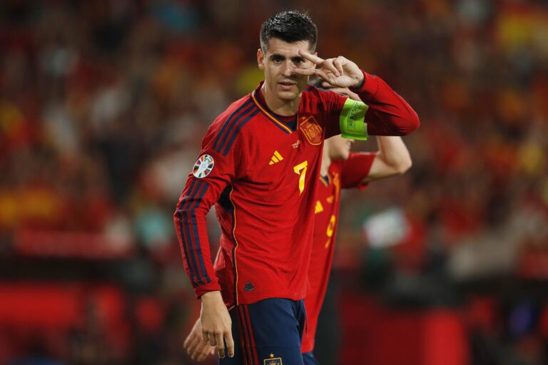 Alvaro Morata (ESP), OCTOBER 12, 2023 - Football / Soccer : Morata celebrate after his goal during UEFA Euro 2024 Qualifying round Group A match between Spain 2-0 Scotland at the Estadio La Cartuja de Sevilla in Sevilla, Spain. (Photo by Mutsu Kawamori/AFLO) 
ELIMINACJE DO MISTRZOSTW EUROPY W PILCE NOZNEJ UEFA EURO PILKA NOZNA
HISZPANIA v SZKOCJA
FOT. AFLO/newspix.pl / 400mm.pl

POLAND ONLY !!!
---
newspix.pl / 400mm.pl