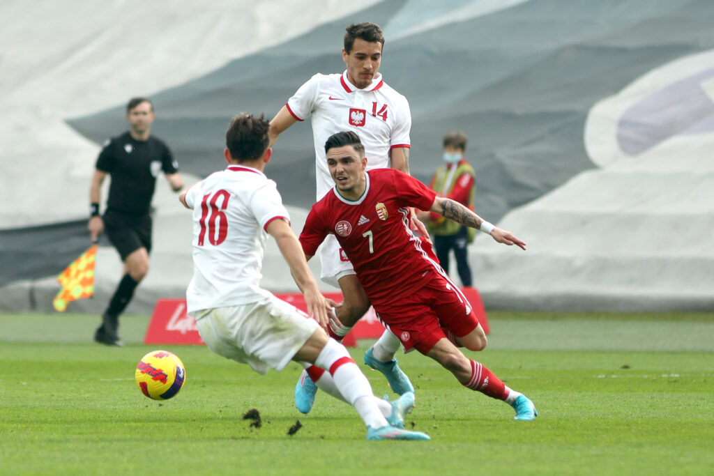 ZABRZE 29.03.2022
MECZ ELIMINACJE MLODZIEZOWYCH MISTRZOSTW EUROPY U21: POLSKA - WEGRY UEFA EUROPEAN UNDER-21 CHAMPIONSHIP 2023 QUALIFYING ROUND FOOTBALL MATCH: POLAND - HUNGARY
nz MICHAL KARBOWNIK,TAMAS KISS,JAKUB KIWIOR 
FOT. GRZEGORZ PRZYGODZINSKI / 400mm.pl