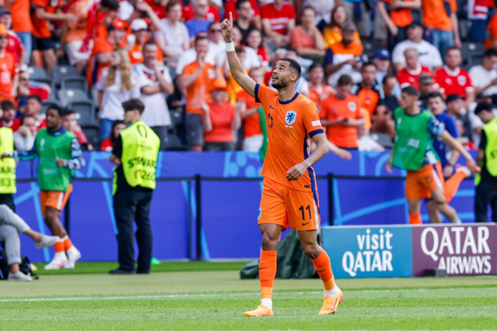 BERLIN, GERMANY - JUNE 25: Cody Gakpo of the Netherlands celebrating his second goal during the UEFA EURO 2024 group stage match between Netherlands and Austria at Olympiastadion on June 25, 2024 in Berlin, Germany. (Photo by Marcel ter Bals/DeFodi Images) 
PILKA NOZNA EURO MISTRZOSTWA EUROPY AUSTRIA - HOLANDIA
FOT. DEFODI IMAGES/newspix.pl / 400mm.pl
POLAND ONLY!
---
newspix.pl / 400mm.pl