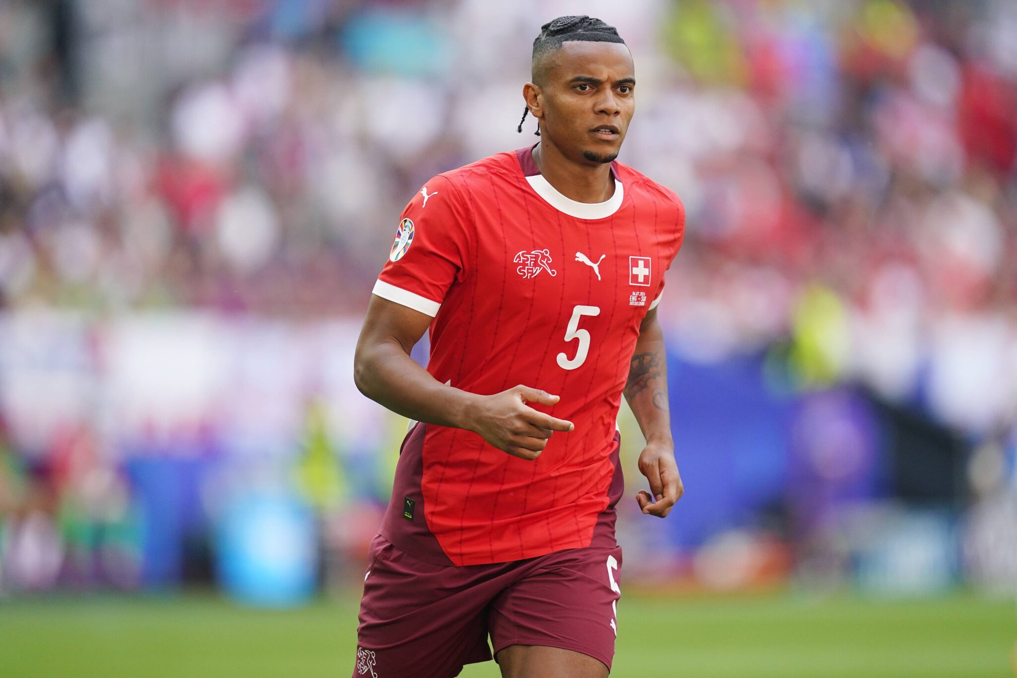 Manuel Akanji of Switzerland during the UEFA Euro 2024 match between England and Switzerland. Quarter Finals, played at Dusserdolf Arena stadium on July 6, 2024 in Dusserdolf, Germany. (Photo by Sergio Ruiz / PRESSINPHOTO) 
PILKA NOZNA EURO MISTRZOSTWA EUROPY ANGLIA - SZWAJCARIA
FOT. PRESSINPHOTO/newspix.pl / 400mm.pl
POLAND ONLY!

---
newspix.pl / 400mm.pl