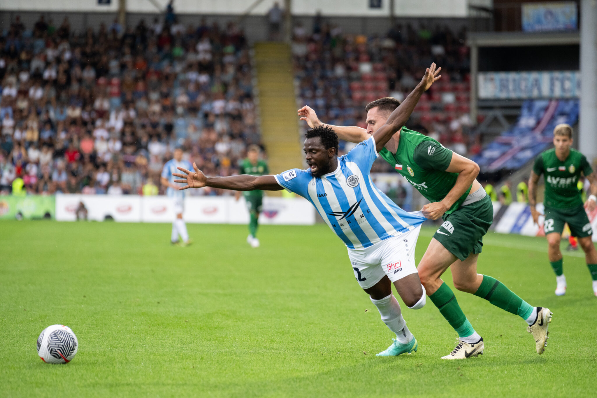 RIGA 24.07.2024
MECZ II RUNDA ELIMINACYJNA LIGA KONFERENCJI EUROPY SEZON 2024/25 --- UEFA EUROPA CONFERENCE LEAGUE SECOND QUALIFYING ROUND FIRST MATCH IN RIGA: SLASK WROCLAW - RIGA FC
SIMEON PETROV , OUSSEYNOU NIANG
FOT. PAWEL LIPNICKI/400mm.pl