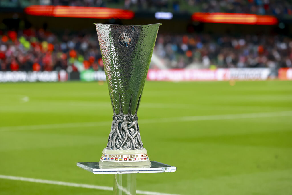 Zu sehen ist eine Detailansicht der UEFA Europa League Trophy waehrend des Final Spiels der UEFA Europa League 2023/2024 zwischen Atalanta BC und Bayer 04 Leverkusen im Aviva Stadion am 22. May 2024 in Dublin, Irland. (Foto von Ryan Crockett/DeFodi Images)   

 A detailed view of the UEFA Europa League Trophy is seen during the UEFA Europa League 2023/2024 final match between Atalanta BC and Bayer 04 Leverkusen at Aviva Stadium on May 22, 2024 in Dublin, Ireland. (Photo by Ryan Crockett/DeFodi Images)  
PILKA NOZNA SEZON 2023/2024 LIGA EUROPY
FOT. DEFODI IMAGES/newspix.pl / 400mm.pl
POLAND ONLY!
---
newspix.pl / 400mm.pl