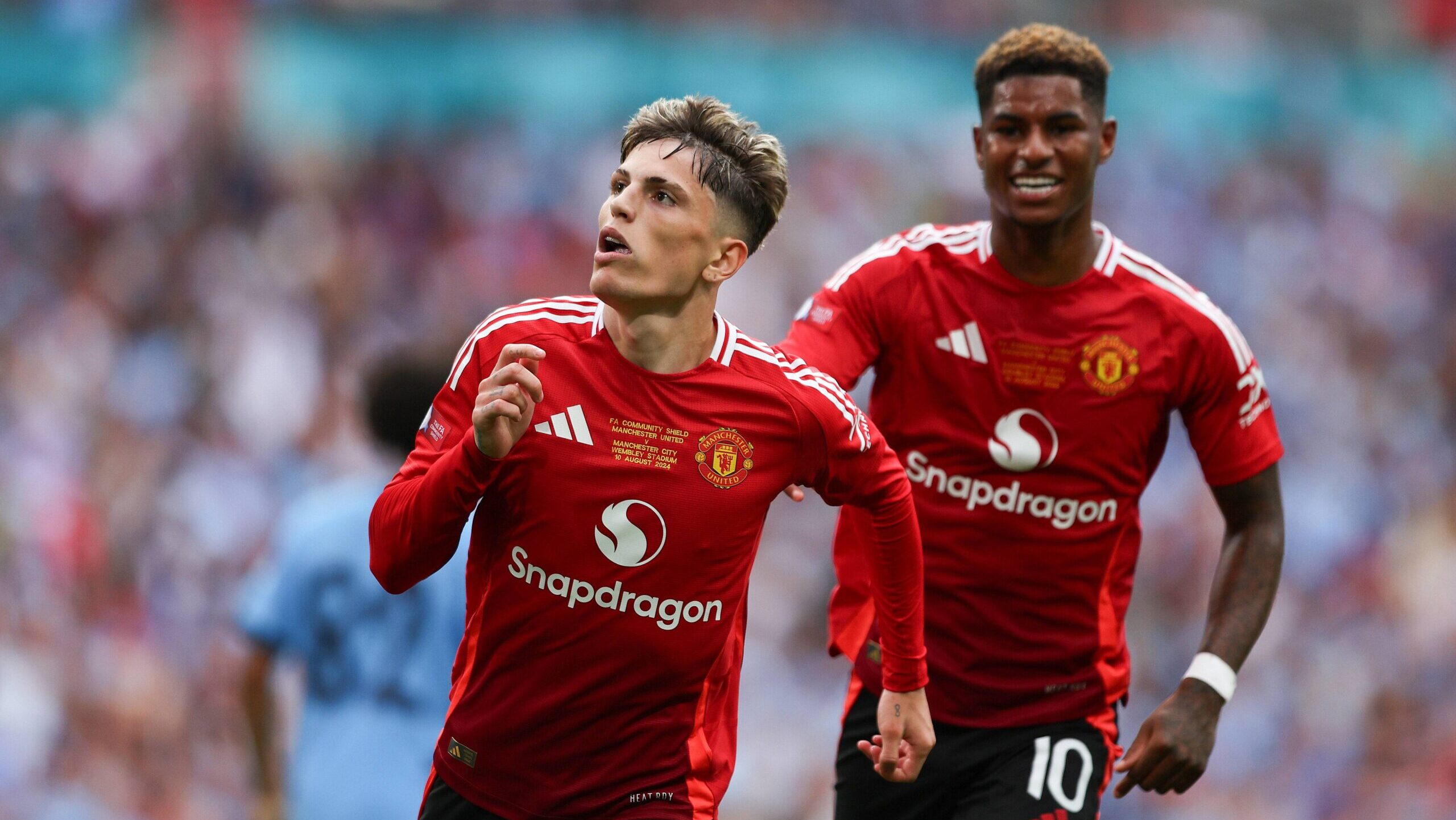 August 10, 2024, London, London, England: 10th August 2024;  Wembley Stadium, London, England; FA Community Shield Football, Manchester City versus Manchester United; Alejandro Garnacho of Manchester United celebrates after scoring his sides 1st goal in the 82nd minute to make it 0-1 (Credit Image: © John Patrick Fletcher/Action Plus Sports via ZUMA Press Wire) 
TARCZA WSPOLNOTY LIGA ANGIELSKA PILKA NOZNA SEZON 2024/2025
FOT. ZUMA/newspix.pl / 400mm.pl

POLAND ONLY !!!
---
newspix.pl / 400mm.pl