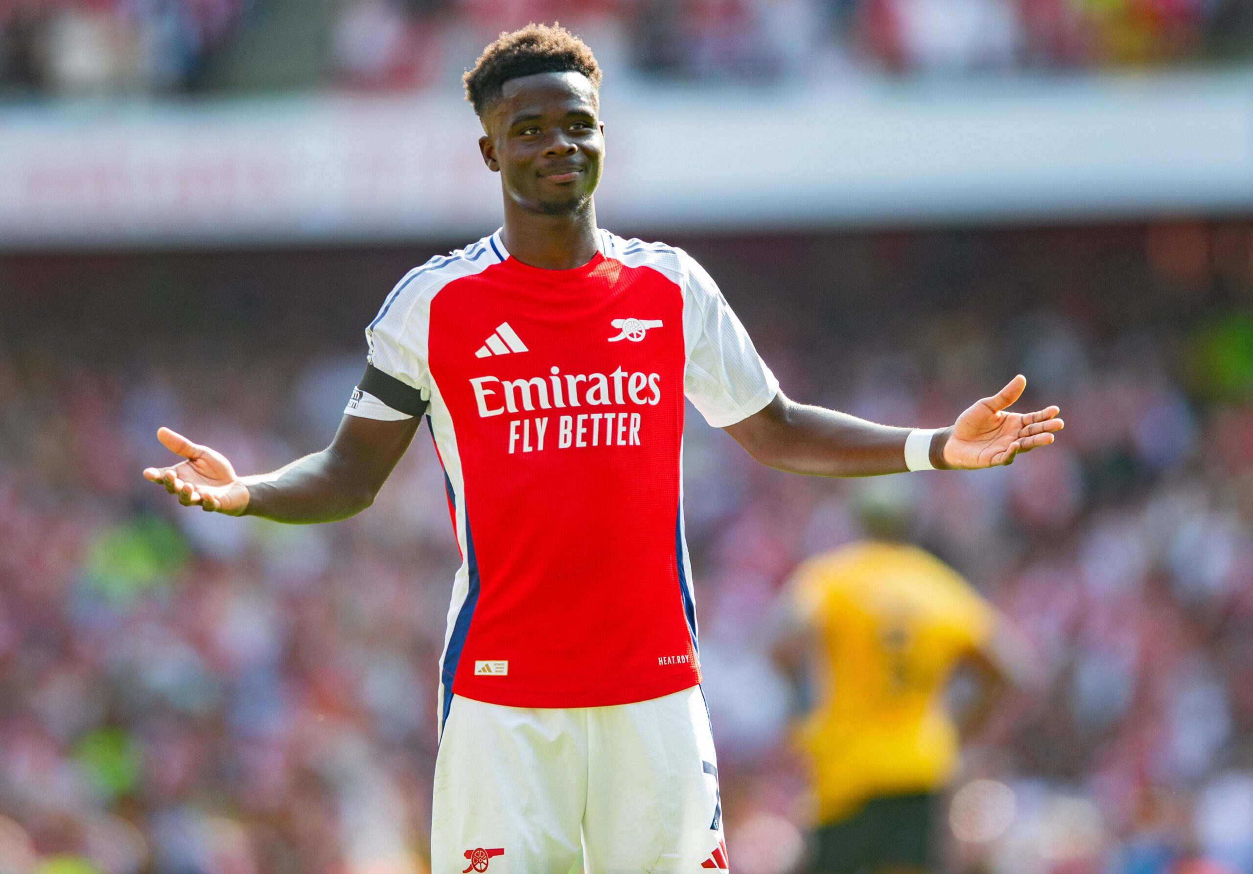 August 17, 2024, Islington, London, England: 17th August 2024; Emirates Stadium, London, England; Premier League Football, Arsenal versus  Wolverhampton Wanderers; Bukayo Saka of Arsenal celebrates after he scored for 2-0 in the 74th minute (Credit Image: © Salvio Calabrese/Action Plus Sports via ZUMA Press Wire)
LIGA ANGIELSKA PILKA NOZNA SEZON 2024/2025
FOT. ZUMA/newspix.pl / 400mm.pl
POLAND ONLY!
---
newspix.pl / 400mm.pl