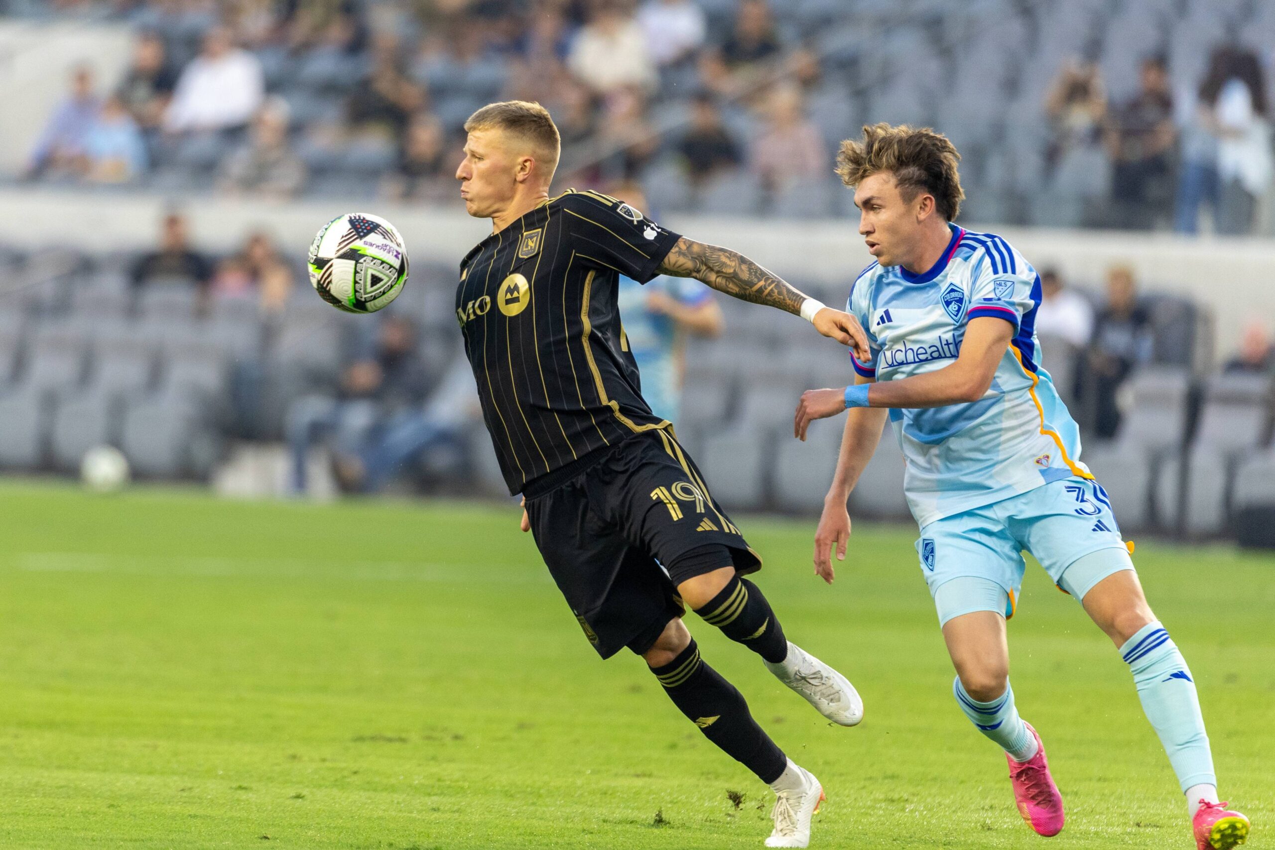 August 21, 2024, Los Angeles, California, United States: Los Angeles FC&#039;s Mateusz Bogusz #19 and Colorado Rapids&#039; Sam Vines #3 vie for the ball during an Leagues Cup semifinalsl soccer match at BMO Stadium, August 21, 2024 in Los Angeles. (Credit Image: © Ringo Chiu/ZUMA Press Wire) 
LEAGUES CUP PILKA NOZNA SEZON 2024/2025

FOT. ZUMA/newspix.pl / 400mm.pl
POLAND ONLY!
---
newspix.pl / 400mm.pl