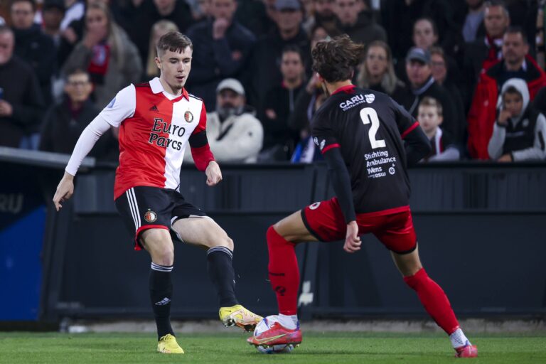 Rotterdam, Niederlande, 13.11.2022: Patrick Walemark (Feyenoord Rotterdam)  and Siebe Horemans (Excelsior Rotterdam) Im Zweikampf waehrend des Spiels der Eredivisiezwischen Feyenoord Rotterdam vs Excelsior Rotterdam im Feyenoord Stadion  am 13. November 2022 in Rotterdam, Niederlande. (Foto von Herman Dingler/NESimages/DeFodi Images)

Rotterdam, Netherlands, 13.11.2022: Patrick Walemark (Feyenoord Rotterdam)  and Siebe Horemans (Excelsior Rotterdam) Battle for the ball during the Eredivisie match between Feyenoord Rotterdam vs Excelsior Rotterdam at Feyenoord Stadium on November 13, 2022 in Rotterdam, Netherlands. (Photo by Herman Dingler/NESimages/DeFodi Images)  
LIGA HOLENDERSKA PILKA NOZNA SEZON 2022/2023
FOT. DEFODI IMAGES/newspix.pl / 400mm.pl

POLAND ONLY !!!
---
newspix.pl / 400mm.pl