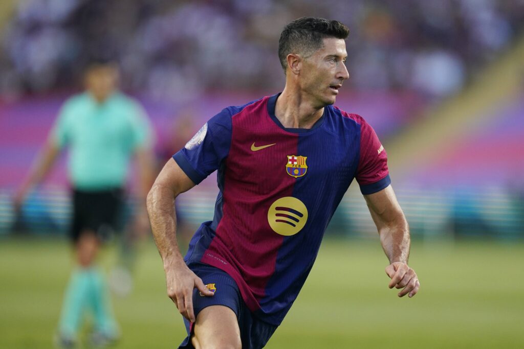 Robert Lewandowski of FC Barcelona during the Joan Gamper Trophy match between FC Barcelona and AS Monaco FC played at Luis Companys Stadium on August, 2024 in Barcelona Spain. (Photo by Sergio Ruiz / PRESSINPHOTO) 
TROFEUM JOANA GAMPERA PILKA NOZNA SEZON 2024/2025
FOT. PRESSINPHOTO/newspix.pl / 400mm.pl

POLAND ONLY !!!
---
newspix.pl / 400mm.pl