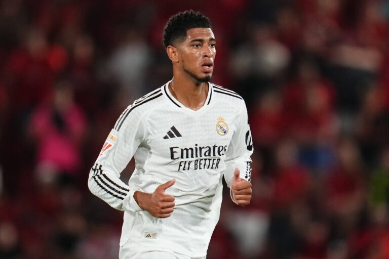 Jude Bellingham of Real Madrid during the La Liga EA Sports match between RCD Mallorca and Real Madrid played at Son Moix Stadium on August 18, 2024 in Mallorca, Spain. (Photo by Bagu Blanco / PRESSINPHOTO) 
LIGA HISZPANSKA PILKA NOZNA SEZON 2024/2025
FOT. PRESSINPHOTO/newspix.pl / 400mm.pl

POLAND ONLY !!!
---
newspix.pl / 400mm.pl