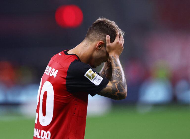 Soccer Football - Bundesliga - Bayer Leverkusen v RB Leipzig - BayArena, Leverkusen, Germany - August 31, 2024 RB Leipzig&#039;s Assan Ouedraogo reacts  DFL REGULATIONS PROHIBIT ANY USE OF PHOTOGRAPHS AS IMAGE SEQUENCES AND/OR QUASI-VIDEO.,Image: 903530376, License: Rights-managed, Restrictions: DFL RULES TO LIMIT THE ONLINE USAGE DURING MATCH TIME TO 15 PICTURES PER GAME. IMAGE SEQUENCES TO SIMULATE VIDEO IS NOT ALLOWED AT ANY TIME. FOR FURTHER QUERIES PLEASE CONTACT DFL DIRECTLY AT + 49 69 650050, Model Release: no, Credit line: Thilo Schmuelgen / Reuters / Forum