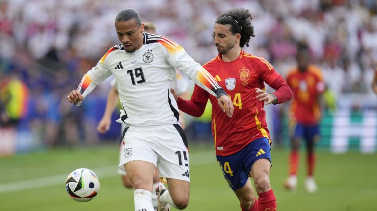 Leroy SanĂ© (Germany) und Marc Cucurella (Spain) kaempfen um den Ball waehrend des Viertelfinales der UEFA EURO 2024 zwischen Spanien und Deutschland, Arena Stuttgart am 05. July 2024 in Stuttgart, Deutschland. (Foto von Alex Gottschalk/DeFodi Images)     

Leroy SanĂ© (Germany) und Marc Cucurella (Spain) battle for the ball during the UEFA EURO 2024 - Quarter-final match between Spain and Germany at Arena Stuttgart on July 5, 2024 in Stuttgart, Germany. (Photo by Alex Gottschalk/DeFodi Images)  
PILKA NOZNA EURO MISTRZOSTWA EUROPY NIEMCY - HISZPANIA
FOT. DEFODI IMAGES/newspix.pl / 400mm.pl
POLAND ONLY!
---
newspix.pl / 400mm.pl