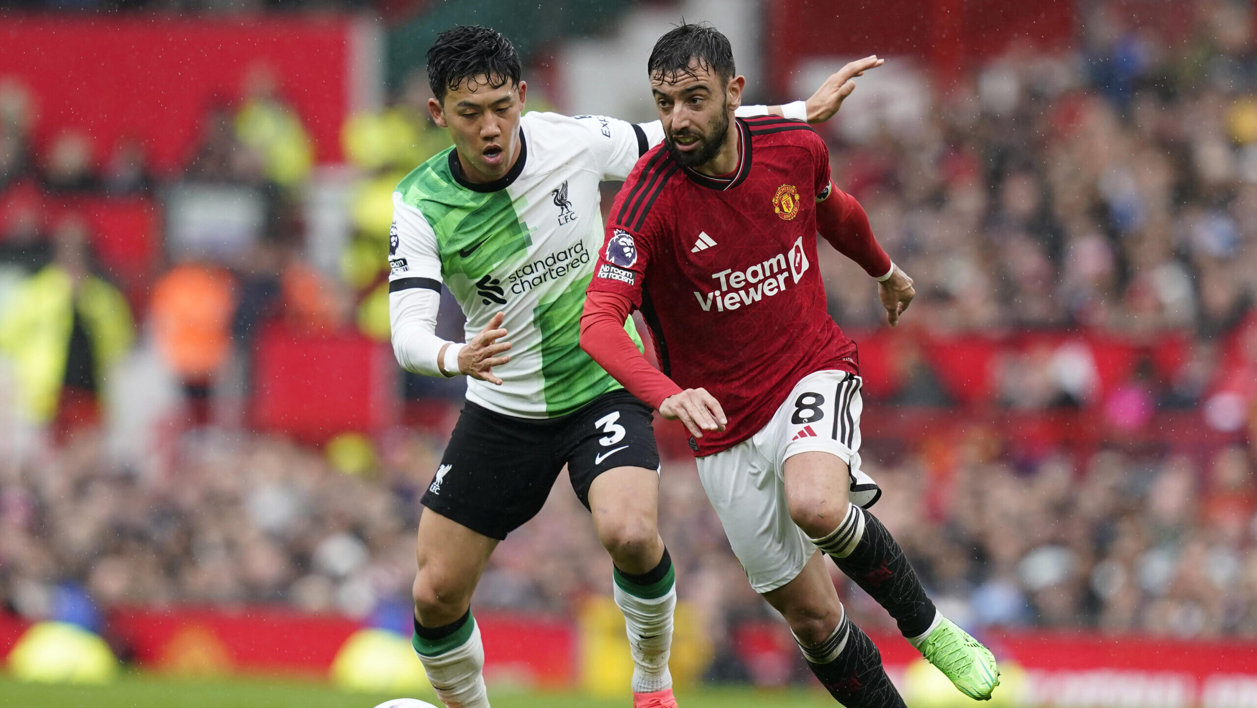 April 7, 2024, Manchester: Manchester, England, 7th April 2024. Wataru Endo of Liverpool tussles with Bruno Fernandes of Manchester United during the Premier League match at Old Trafford, Manchester. (Credit Image: � Andrew Yates/CSM via ZUMA Press Wire)
LIGA ANGIELSKA PILKA NOZNA SEZON 2023/2024
FOT. ZUMA/newspix.pl / 400mm.pl
POLAND ONLY!
---
newspix.pl / 400mm.pl