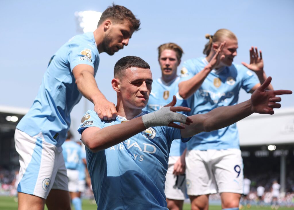 May 11, 2024, London: London, England, 11th May 2024. Phil Foden of Manchester City celebrates after scoring to make it 2-0 during the Premier League match at Craven Cottage, London. (Credit Image: � Paul Terry/CSM via ZUMA Press Wire) 
LIGA ANGIELSKA PILKA NOZNA SEZON 2023/2024
FOT. ZUMA/newspix.pl / 400mm.pl

POLAND ONLY !!!
---
newspix.pl / 400mm.pl