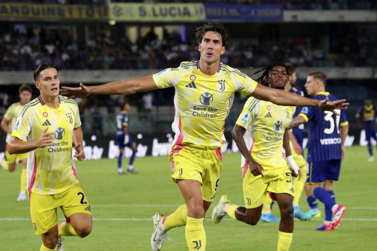 August 26, 2024, Verona, Vr, Italia: Dusan Vlahovic (9 Juventus FC) celebration goal penalty 0-3) in action  during the  Serie A enilive soccer match between Hellas Verona  and Juventus at the Marcantonio Bentegodi Stadium, north Est Italy - Monday, August  26, 2024. Sport - Soccer (Photo by Paola Garbuio /Lapresse) (Credit Image: © Paola Garbuio/LaPresse via ZUMA Press) 
LIGA WLOSKA PILKA NOZNA SEZON 2024/2025
FOT. ZUMA/newspix.pl / 400mm.pl

POLAND ONLY !!!
---
newspix.pl / 400mm.pl