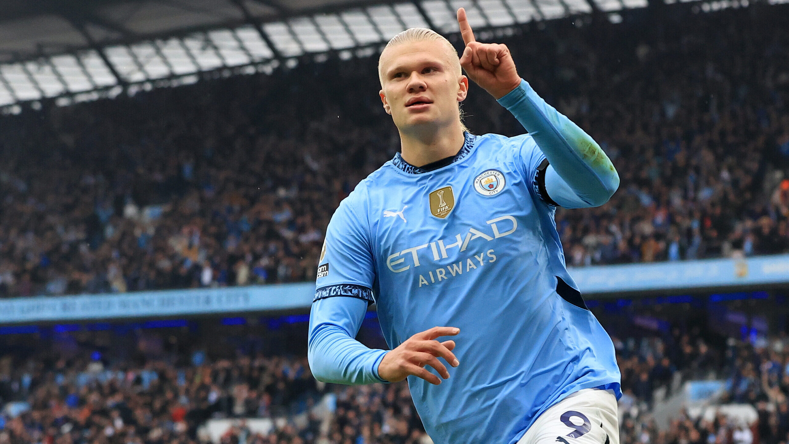 September 22, 2024, Manchester, Lancashire, England: 22nd September 2024; Etihad Stadium, Manchester, England; Premier League Football, Manchester City versus Arsenal;  Erling Haaland of Manchester City celebrates after scoring for 1-0 after 9 minutes (Credit Image: © David Blunsden/Action Plus Sports via ZUMA Press Wire) 
LIGA ANGIELSKA PILKA NOZNA SEZON 2024/2025
FOT. ZUMA/newspix.pl / 400mm.pl

POLAND ONLY !!!
---
newspix.pl / 400mm.pl