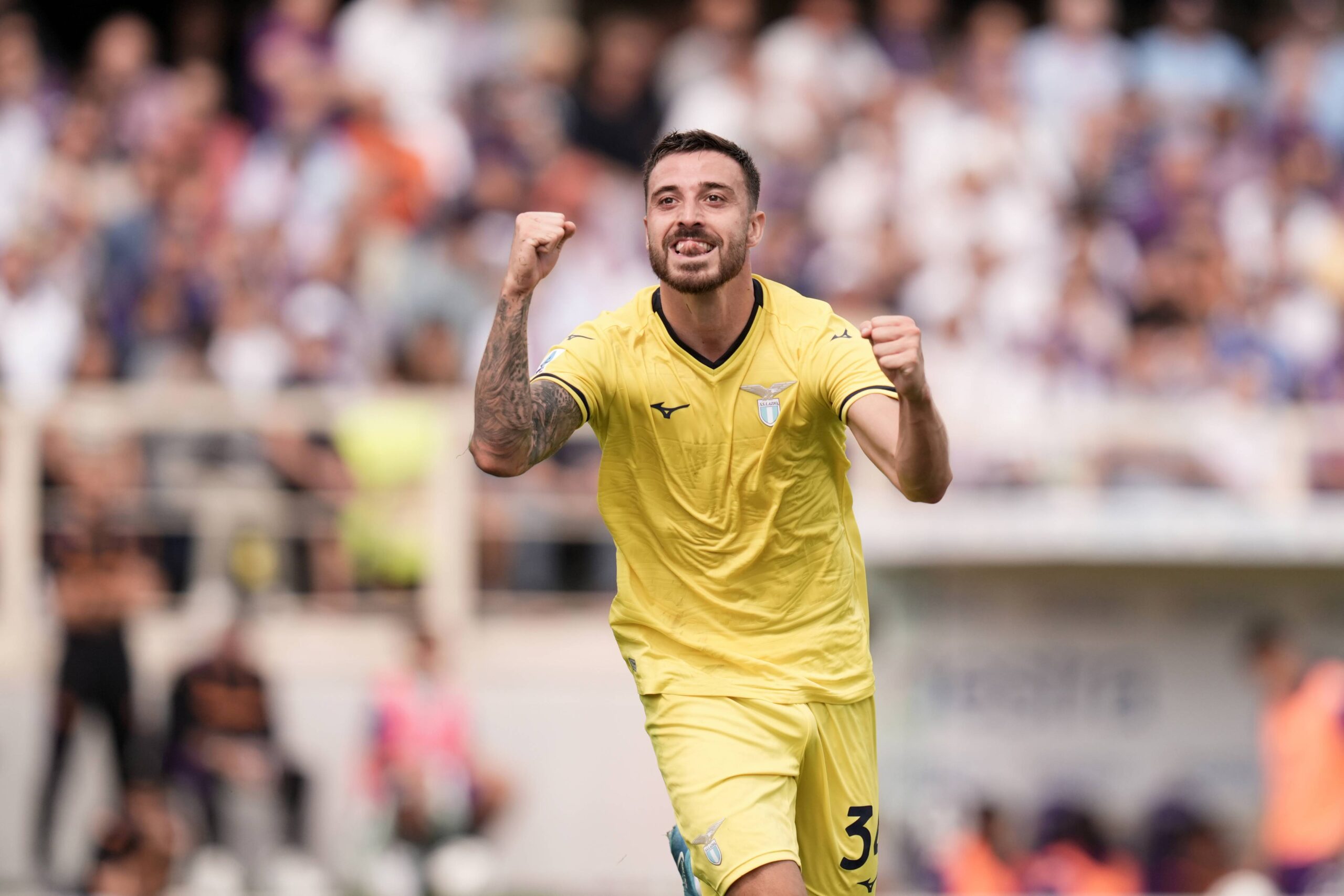 September 22, 2024, Firenze, Italia: Lazio&#x2019;s Mario Gila celebrates after scoring the 0-1 goal for his team during the Serie A Enilive 2024/2025 match between Fiorentina and Lazio - Serie A Enilive at Artemio Franchi Stadium - Sport, Soccer - Florence, Italy - Sunday September 22, 2024 (Photo by Massimo Paolone/LaPresse) (Credit Image: © Massimo Paolone/LaPresse via ZUMA Press) 
LIGA WLOSKA PILKA NOZNA SEZON 2024/2025
FOT. ZUMA/newspix.pl / 400mm.pl

POLAND ONLY !!!
---
newspix.pl / 400mm.pl