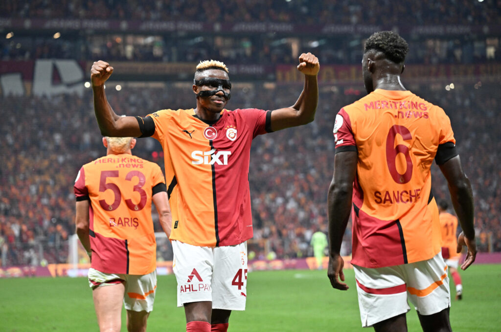 ISTANBUL, TURKIYE - SEPTEMBER 14: Victor Osimhen and Davinson Sanchez of Galatasaray celebrate a goal during the Turkish Super Lig 5th week match between Galatasaray and Caykur Rizespor at Rams Park in Istanbul, Turkiye on September 14, 2024. Isa Terli / Anadolu/ABACAPRESS.COM 
LIGA TURECKA PILKA NOZNA SEZON 2024/2025

FOT. ABACA/newspix.pl / 400mm.pl
POLAND ONLY!
---
newspix.pl / 400mm.pl