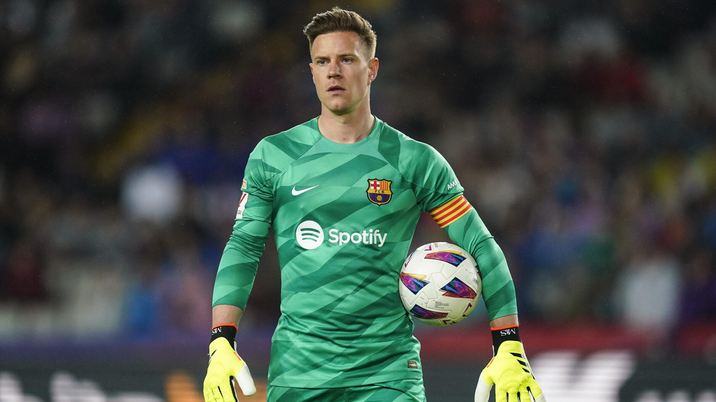 Marc-Andre Ter Stegen of FC Barcelona  during the La Liga EA Sports match between FC Barcelona and Valencia CF and played at Lluis Companys Stadium on April 29, 2024 in Barcelona, Spain. (Photo by Sergio Ruiz / PRESSINPHOTO)
LIGA HISZPANSKA PILKA NOZNA SEZON 2023/2024 
FOT.PRESSINPHOTO/newspix.pl / 400mm.pl
POLAND ONLY!
---
newspix.pl / 400mm.pl