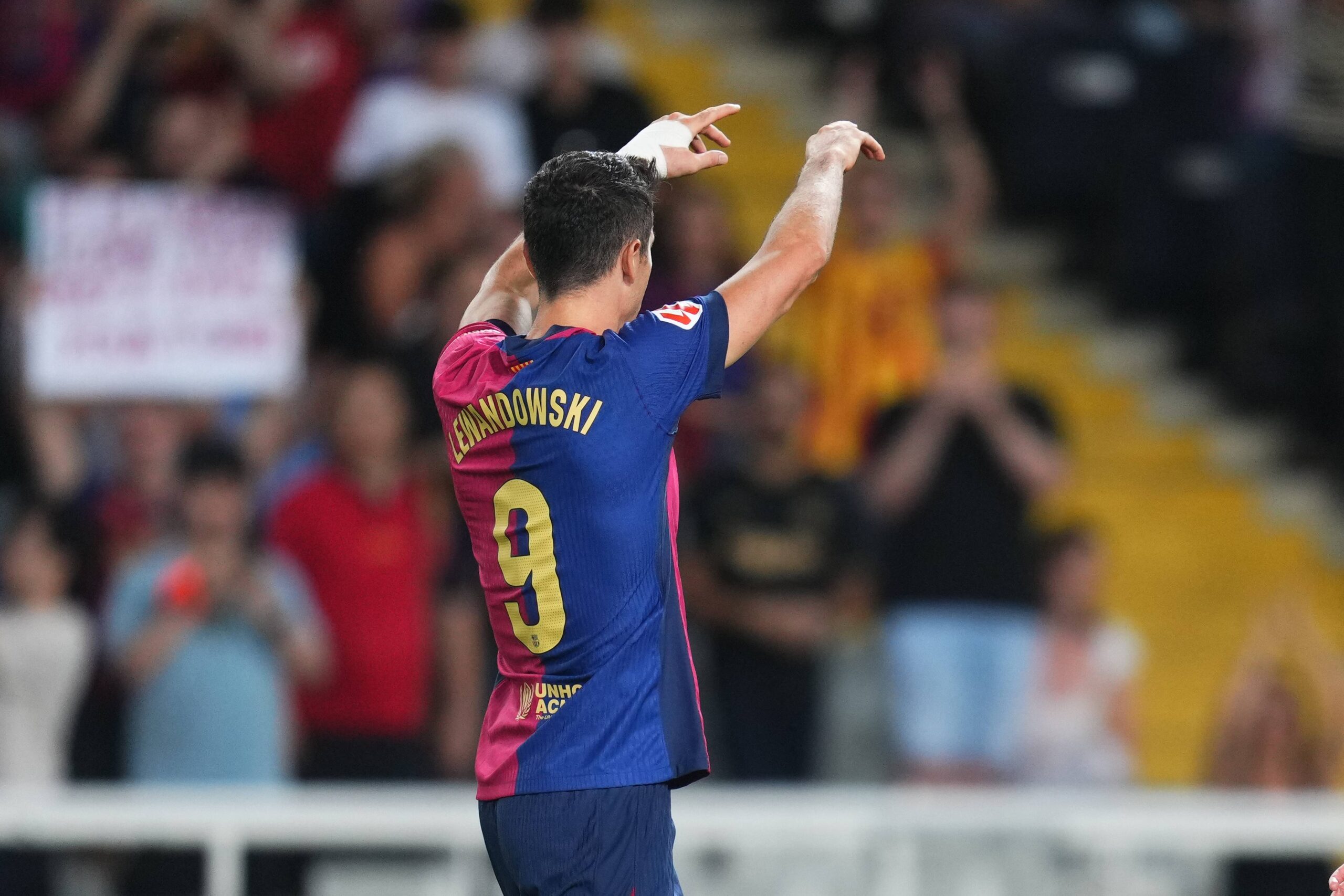 Robert Lewandowski of FC Barcelona celebrates the 1-0 during the La Liga EA Sports match between FC Barcelona and Getafe CF played at Lluis Companys Stadium on September 25, 2024 in Barcelona, Spain. (Photo by Sergio Ruiz) 
LIGA HISZPANSKA PILKA NOZNA SEZON 2024/2025
FOT. PRESSINPHOTO/newspix.pl / 400mm.pl

POLAND ONLY !!!
---
newspix.pl / 400mm.pl