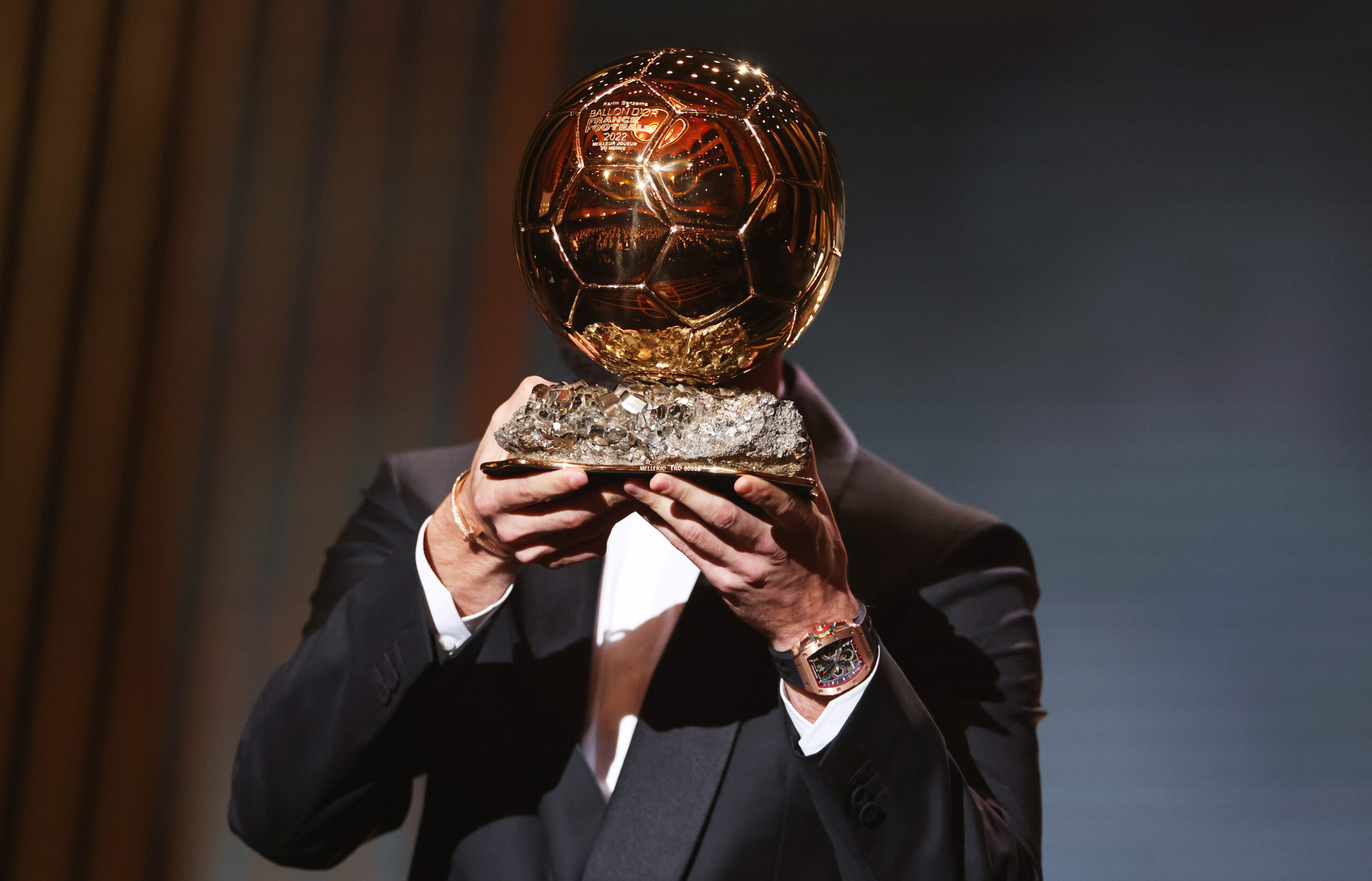 PARIS, Oct. 18, 2022  -- Real Madrid&#039;s French forward Karim Benzema poses with the men&#039;s Ballon d&#039;Or Trophy during the 2022 Ballon d&#039;Or France Football award ceremony at the Theatre du Chatelet in Paris, France, Oct. 17, 2022.,Image: 731379103, License: Rights-managed, Restrictions: , Model Release: no, Credit line: Gao Jing / Xinhua News Agency / Forum