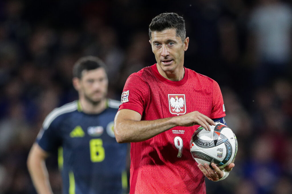 September 5, 2024, Glasgow, Poland: Robert Lewandowski of Poland seen in action during the UEFA Nations League 2024/2025 football match between Scotland and Poland at Hampden Park. Final score; Scotland 2:3 Poland.,Image: 905381732, License: Rights-managed, Restrictions: , Model Release: no, Credit line: Grzegorz Wajda / Zuma Press / Forum