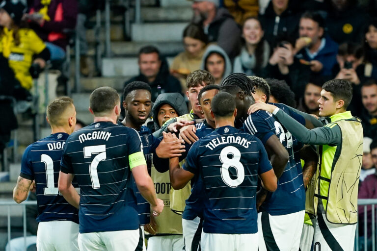 September 17, 2024, Bern, Switzerland: Bern, Switzerland, September 17th 2024:  Jacob Ramsey (41 Aston Villa) celebrates with teammates scoring his team&#039;s first goal  during the UEFA Champions League football match between Young Boys and Aston Villa at Wankdorf Stadion in Bern, Switzerland.,Image: 909158482, License: Rights-managed, Restrictions: * Brazil and Mexico Rights OUT *, Model Release: no, Credit line: Daniela Porcelli / Zuma Press / Forum