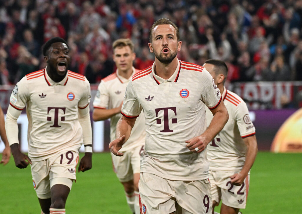 Soccer Football - Champions League - Bayern Munich v GNK Dinamo Zagreb - Allianz Arena, Munich, Germany - September 17, 2024 Bayern Munich&#039;s Harry Kane celebrates scoring their fourth goal,Image: 909201172, License: Rights-managed, Restrictions: , Model Release: no, Credit line: Angelika Warmuth / Reuters / Forum