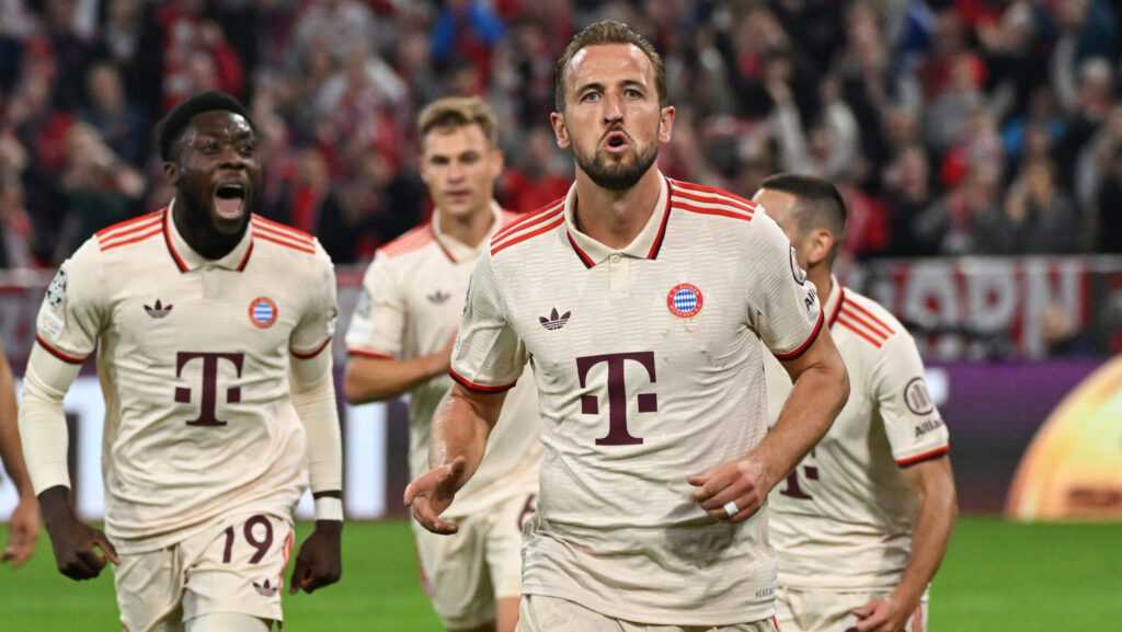 Soccer Football - Champions League - Bayern Munich v GNK Dinamo Zagreb - Allianz Arena, Munich, Germany - September 17, 2024 Bayern Munich&#039;s Harry Kane celebrates scoring their fourth goal,Image: 909201172, License: Rights-managed, Restrictions: , Model Release: no, Credit line: Angelika Warmuth / Reuters / Forum