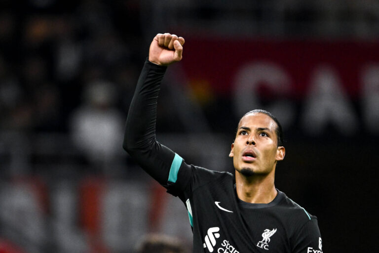 San Siro Stadium, 17.09.24: Virgil van Dijk 04 FC Liverpool celebrate his goal during the UEFA Champions League, league stage match at between AC Milan and Liverpool FC at San Siro Stadium in Turin, Italy Soccer Copyright: xCristianoxMazzix/xSPPx spp-en-CrMaSp-CM1_0005,Image: 910157004, License: Rights-managed, Restrictions: PUBLICATIONxNOTxINxBRAxMEX, Model Release: no, Credit line: Cristiano Mazzi / SPP / imago sport / Forum