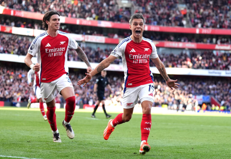 Arsenal&#039;s Leandro Trossard celebrates scoring his sides third goal during the Premier League match at the Emirates Stadium, London. Picture date: Saturday September 28, 2024.,Image: 913244681, License: Rights-managed, Restrictions: EDITORIAL USE ONLY No use with unauthorised audio, video, data, fixture lists, club/league logos or &quot;live&quot; services. Online in-match use limited to 120 images, no video emulation. No use in betting, games or single club/league/player publications., Model Release: no, Credit line: Adam Davy / PA Images / Forum