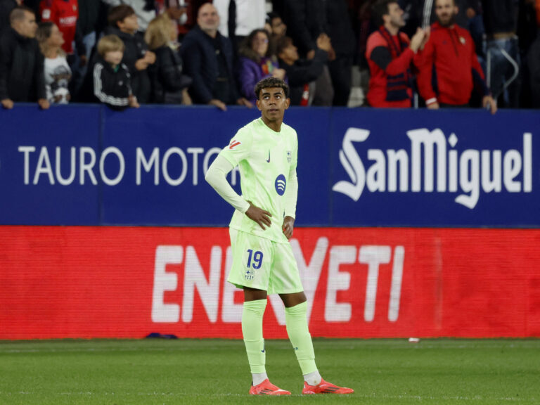 Soccer Football - LaLiga - Osasuna v FC Barcelona - El Sadar Stadium, Pamplona, Spain - September 28, 2024 FC Barcelona&#039;s Lamine Yamal reacts,Image: 913344366, License: Rights-managed, Restrictions: , Model Release: no, Credit line: Vincent West / Reuters / Forum