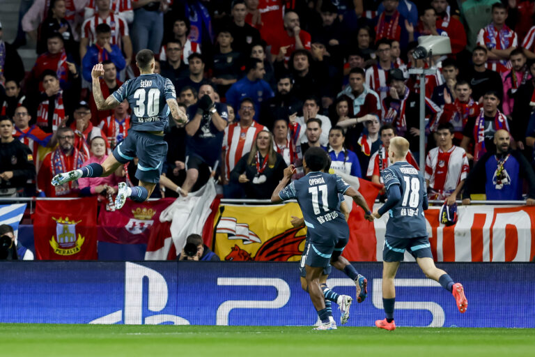 Benjamin Sesko (RB Leipzig) celebrates after scoring his team&#039;s first goal during the UEFA Champions League 2024/25 League Phase MD1 match between Atletico de Madrid and RB Leipzig at Estadio CĂ­vitas Metropolitano on September 19, 2024 in Madrid, Spain.   (Photo by Manu Reino/DeFodi Images)  
LIGA MISTRZOW UEFA PILKA NOZNA SEZON 2024/2025
FOT. DEFODI IMAGES/newspix.pl / 400mm.pl

POLAND ONLY !!
---
newspix.pl / 400mm.pl