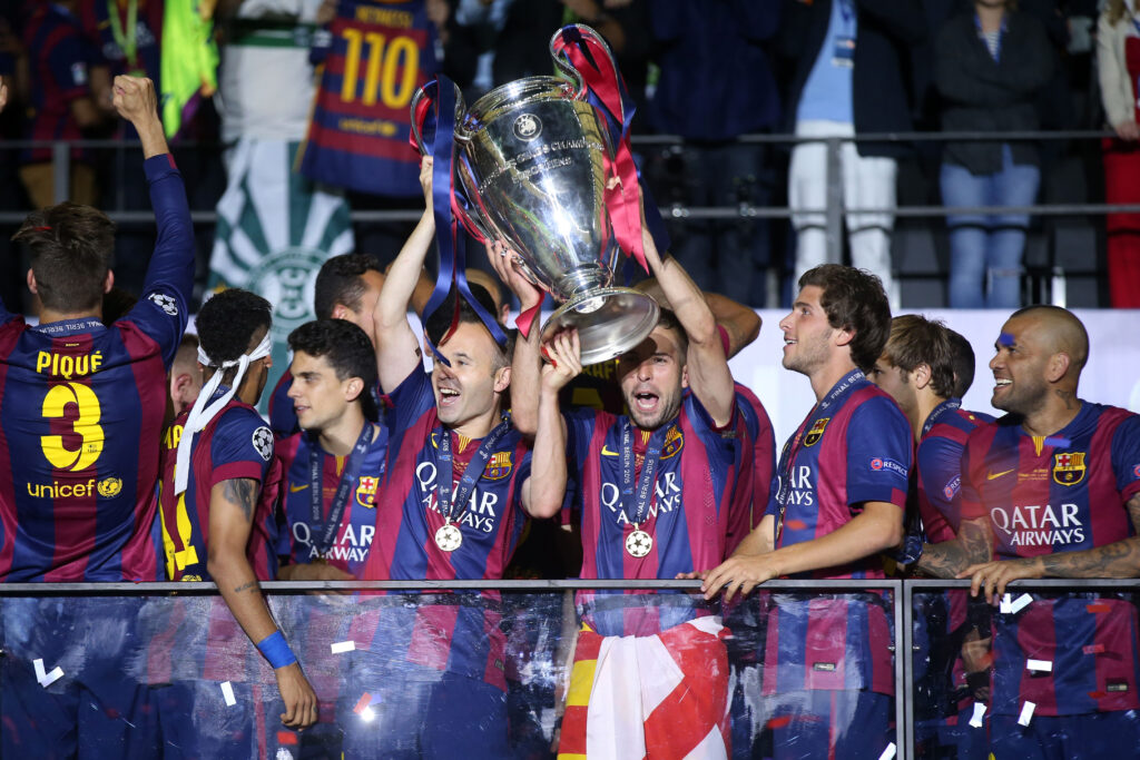 BERLIN 06.06.2015
FINALOWY MECZ LIGA MISTRZOW SEZON 2014/15: JUVENTUS TURYN - FC BARCELONA 1:3 --- UEFA CHAMPIONS LEAGUE FINAL MATCH: JUVENTUS TURIN - FC BARCELONA 1:3
PILKARZE BARCELONY  ANDRES INIESTA  THOMAS VERMAELEN  SERGI ROBERTO CARNICER  DANIEL ALVES
FOT. PIOTR KUCZA/ 400mm.pl