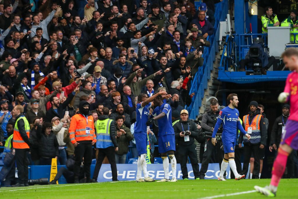 March 17, 2024, Chelsea, London, England: 17th March 2024; Stamford Bridge, Chelsea, London, England: FA Cup Quarter Final Football, Chelsea versus Leicester City; Carney Chukwuemeka of Chelsea celebrates his goal in the 90th+2 minute for 3-2. (Credit Image: © Katie Chan/Action Plus Sports via ZUMA Press Wire) 
PUCHAR ANGLII PILKA NOZNA SEZON 2023/2024
FOT. ZUMA/newspix.pl / 400mm.pl

POLAND ONLY !!!
---
newspix.pl / 400mm.pl