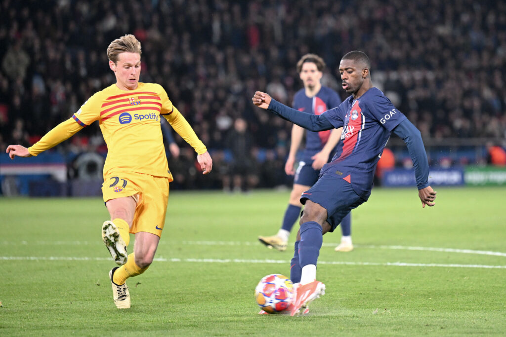 21 Frenkie DE JONG (bar) - 10 Ousmane DEMBELE (psg) during the UEFA Champions League Quarter-finals match between Paris and Barcelona at Parc des Princes on April 10, 2024 in Paris, France.(Photo by Anthony Bibard/FEP/Icon Sport/Sipa USA)
2024.04.10 Paryz
pilka nozna liga mistrzow
PSG - FC Barcelona
Foto Icon Sport/SIPA USA/PressFocus

!!! POLAND ONLY !!!