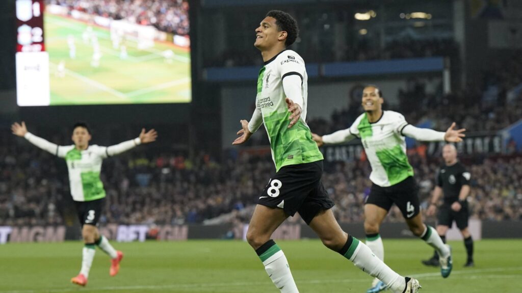 May 13, 2024, Birmingham: Birmingham, England, 13th May 2024. Jarell Quansah of Liverpool celebrates scoring their third goal during the Premier League match at Villa Park, Birmingham. (Credit Image: � Andrew Yates/CSM via ZUMA Press Wire) 
LIGA ANGIELSKA PILKA NOZNA SEZON 2023/2024
FOT. ZUMA/newspix.pl / 400mm.pl

POLAND ONLY !!!
---
newspix.pl / 400mm.pl