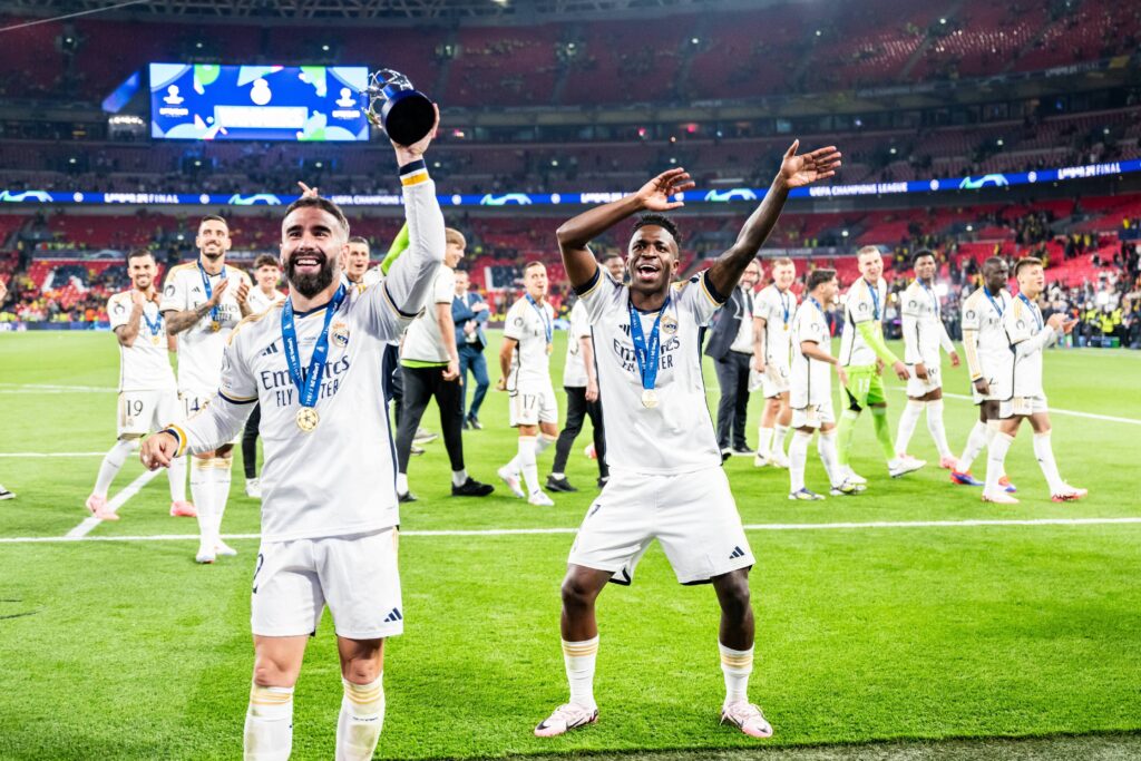 June 1, 2024, London, UNITED KINGDOM: 240601 Dani Carvajal and Vinicius Junior of Real Madrid celebrate after the UEFA Champions League final between Dortmund and Real Madrid on June 1, 2024 in London. .Photo: Petter Arvidson / BILDBYRÃ…N / kod PA / PA0818.fotboll football soccer fotball champions league final dortmund real madrid bbeng jubel (Credit Image: © Petter Arvidson/Bildbyran via ZUMA Press) 
LIGA MISTRZOW UEFA PILKA NOZNA SEZON 2023/2024
FOT. ZUMA/newspix.pl / 400mm.pl

POLAND ONLY !!!
---
newspix.pl / 400mm.pl