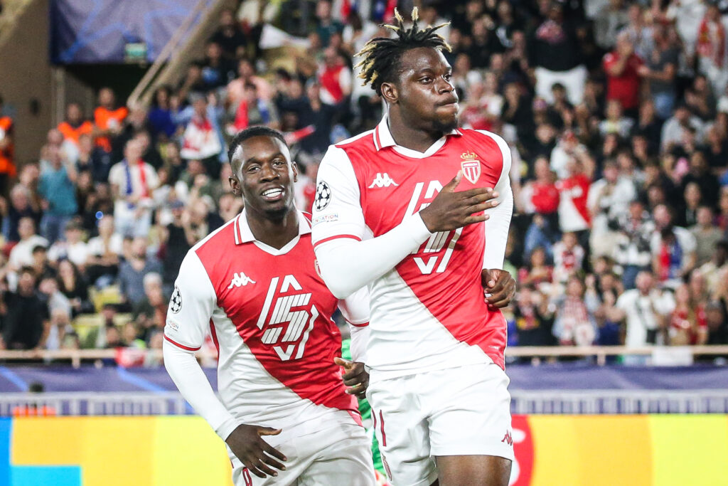 September 19, 2024, Monaco, France, Monaco: George ILENIKHENA of Monaco celebrate his goal with Folarin BALOGUN of Monaco during the UEFA Champions League, League Phase MD1 match between AS Monaco and FC Barcelona at Louis II Stadium on September 19, 2024 in Monaco, Monaco. (Credit Image: ©  Matthieu Mirville/ZUMA Press Wire) 
LIGA MISTRZOW UEFA PILKA NOZNA SEZON 2024/2025
FOT. ZUMA/newspix.pl / 400mm.pl

POLAND ONLY !!!
---
newspix.pl / 400mm.pl