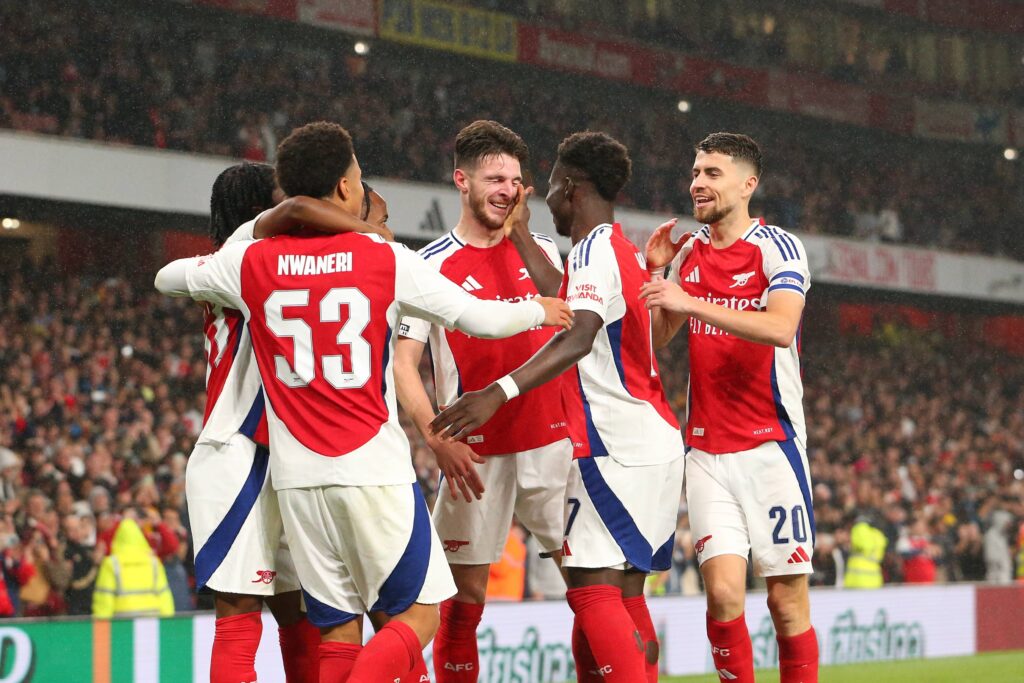 September 25, 2024, Islington, London, England: 25th September 2024; Emirates Stadium, London, England; Carabao Cup Third Round Football, Arsenal versus Bolton Wanderers; Ethan Nwaneri of Arsenal celebrates his goal in the 49th minute for 3-0. (Credit Image: © Katie Chan/Action Plus Sports via ZUMA Press Wire) 
PUCHAR LIGI ANGIELSKIEJ PILKA NOZNA SEZON 2024/2025
FOT. ZUMA/newspix.pl / 400mm.pl

POLAND ONLY !!!
---
newspix.pl / 400mm.pl