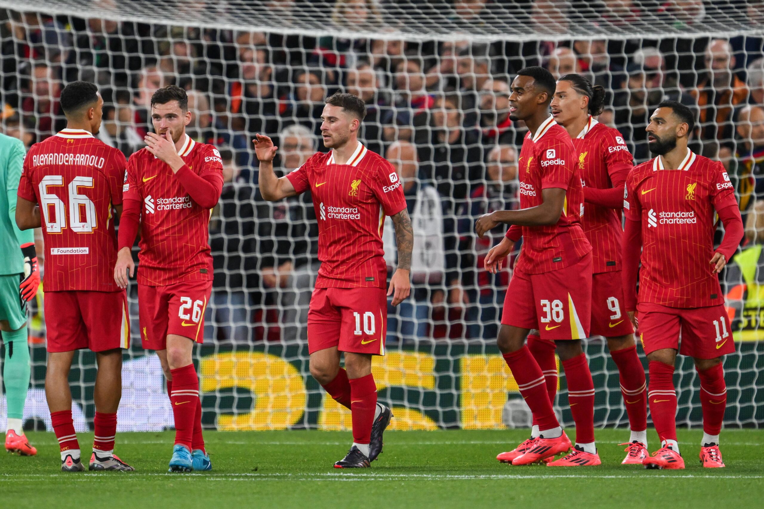 October 2, 2024, Liverpool, Merseyside, United Kingdom: Alexis Mac Allister of Liverpool celebrates his goal with teammates to make 1-0 during the UEFA Champions League  - League Stage match Liverpool vs Bologna at Anfield, Liverpool, United Kingdom, 2nd October 2024. (Credit Image:  Craig Thomas/News Images via ZUMA Press Wire) 
LIGA MISTRZOW UEFA PILKA NOZNA SEZON 2024/2025
FOT. ZUMA/newspix.pl / 400mm.pl

POLAND ONLY !!!
---
newspix.pl / 400mm.pl