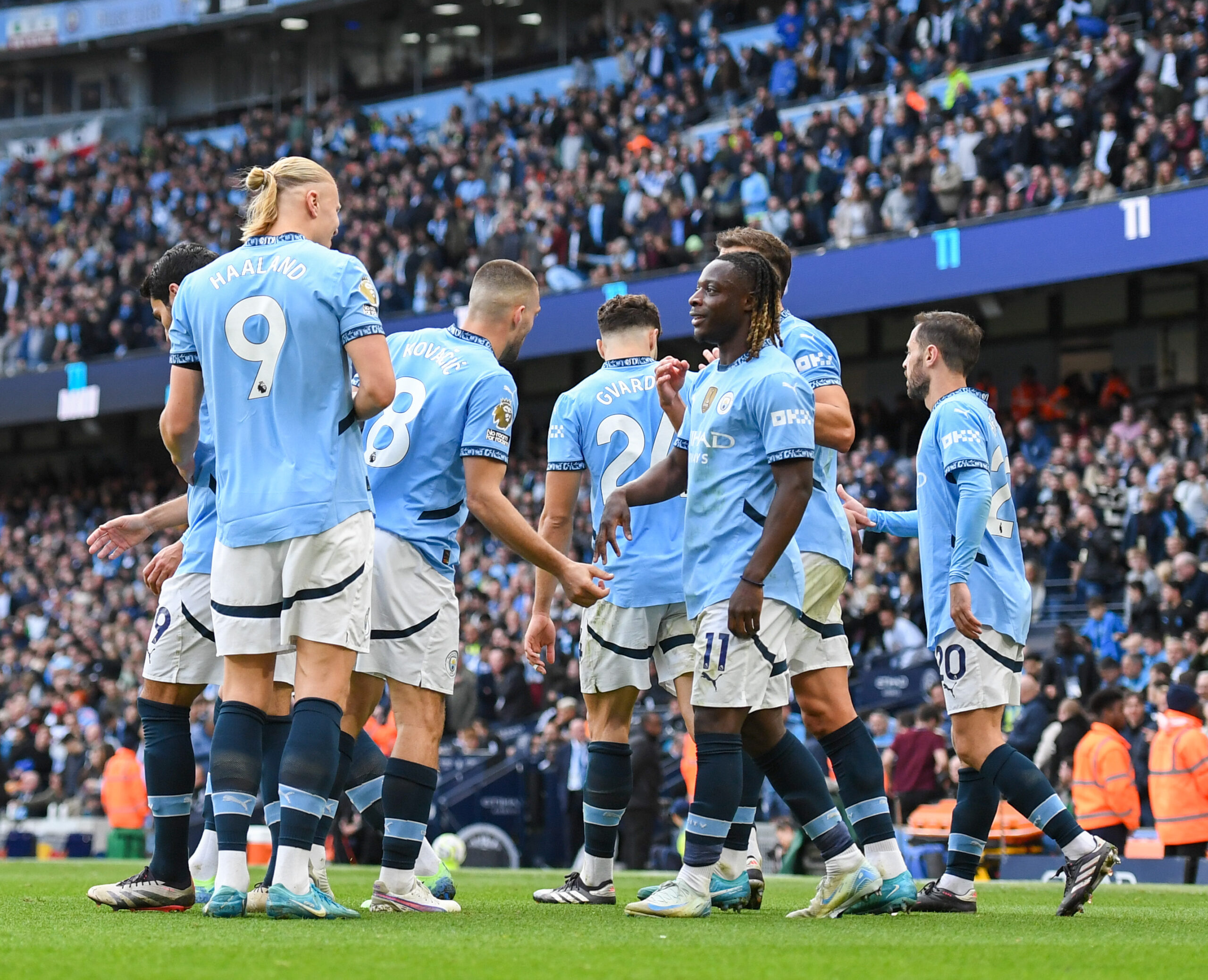 Jeremy Doku of Manchester City celebrates after scoring during the Premier League match at the Etihad Stadium, Manchester
Picture by Karl Vallantine/Focus Images Ltd 07712 695755
05/10/2024
2024.10.05 Manchester
Pilka nozna liga angielska
Manchester City - Fulham Londyn
Foto Karl Vallantine/Focus Images/MB Media/PressFocus

!!! POLAND ONLY !!!