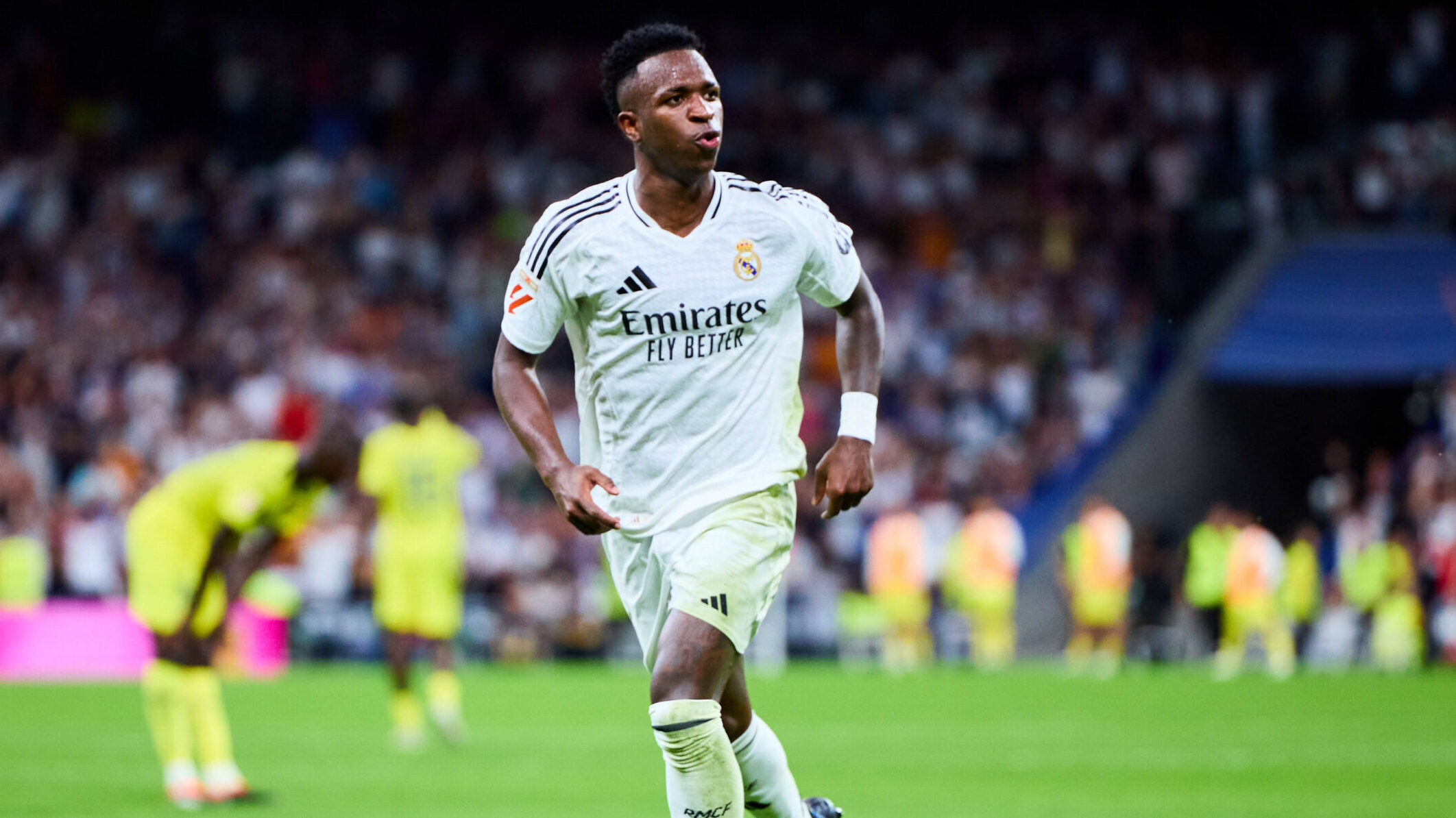 Vinicius Junior of Real Madrid CF celebrates his goal during the LaLiga EA Sports match between Real Madrid and Villarreal CF at Santiago Bernabeu stadium on October 5, 2024 in Madrid, Spain. (Photo by: LGM / Panoramic) - photo :   / LGM / Panoramic / SIPA /298166_0112//Credit:Panoramic/SIPA/2410052256
2024.10.05 Madryt
pilka nozna liga hiszpanska
Real Madryt - Villarreal CF
Foto Panoramic/SIPA/PressFocus

!!! POLAND ONLY !!!