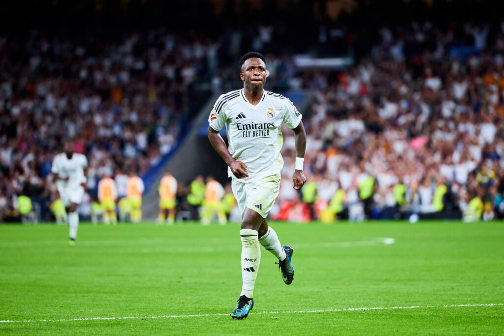 Vinicius Junior of Real Madrid CF celebrates his goal during the LaLiga EA Sports match between Real Madrid and Villarreal CF at Santiago Bernabeu stadium on October 5, 2024 in Madrid, Spain. (Photo by: LGM / Panoramic) - photo :   / LGM / Panoramic / SIPA /298166_0113//Credit:Panoramic/SIPA/2410052256
2024.10.05 Madryt
pilka nozna liga hiszpanska
Real Madryt - Villarreal CF
Foto Panoramic/SIPA/PressFocus

!!! POLAND ONLY !!!