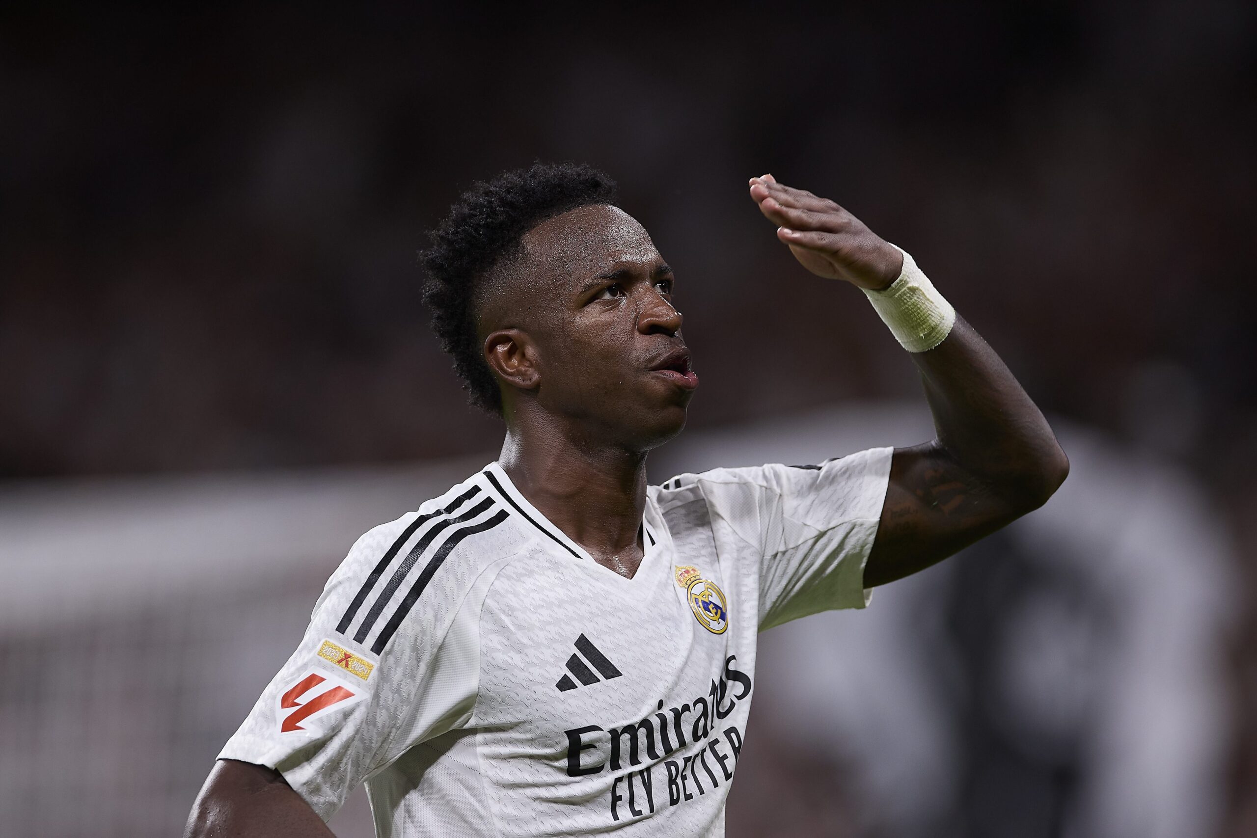 October 5, 2024, Madrid, Spain: Vinicius Junior of Real Madrid CF celebrates a goal during the 2024/2025 La Liga EA Sports week 9 football match between Real Madrid CF and Villarreal CF at Santiago Bernabeu stadium. Final score: Real Madrid CF 2 : 0 Villarreal CF (Credit Image:  Federico Titone/SOPA Images via ZUMA Press Wire)
FOT. ZUMA/newspix.pl / 400mm.pl
POLAND ONLY!
---
newspix.pl / 400mm.pl