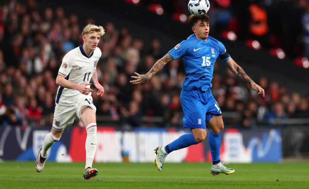 October 10, 2024, London, London, United Kingdom: 10th October 2024; Wembley Stadium, London, England; Nations League, League B, Group 2 International Football, England versus Greece; Lazaros Rota of Greece takes on Anthony Gordon of England (Credit Image:  Shaun Brooks/Action Plus Sports via ZUMA Press Wire) 
LIGA NARODOW UEFA PILKA NOZNA SEZON 2024/2025
ANGLIA v GRECJA
FOT. ZUMA/newspix.pl / 400mm.pl

POLAND ONLY !!!
---
newspix.pl / 400mm.pl