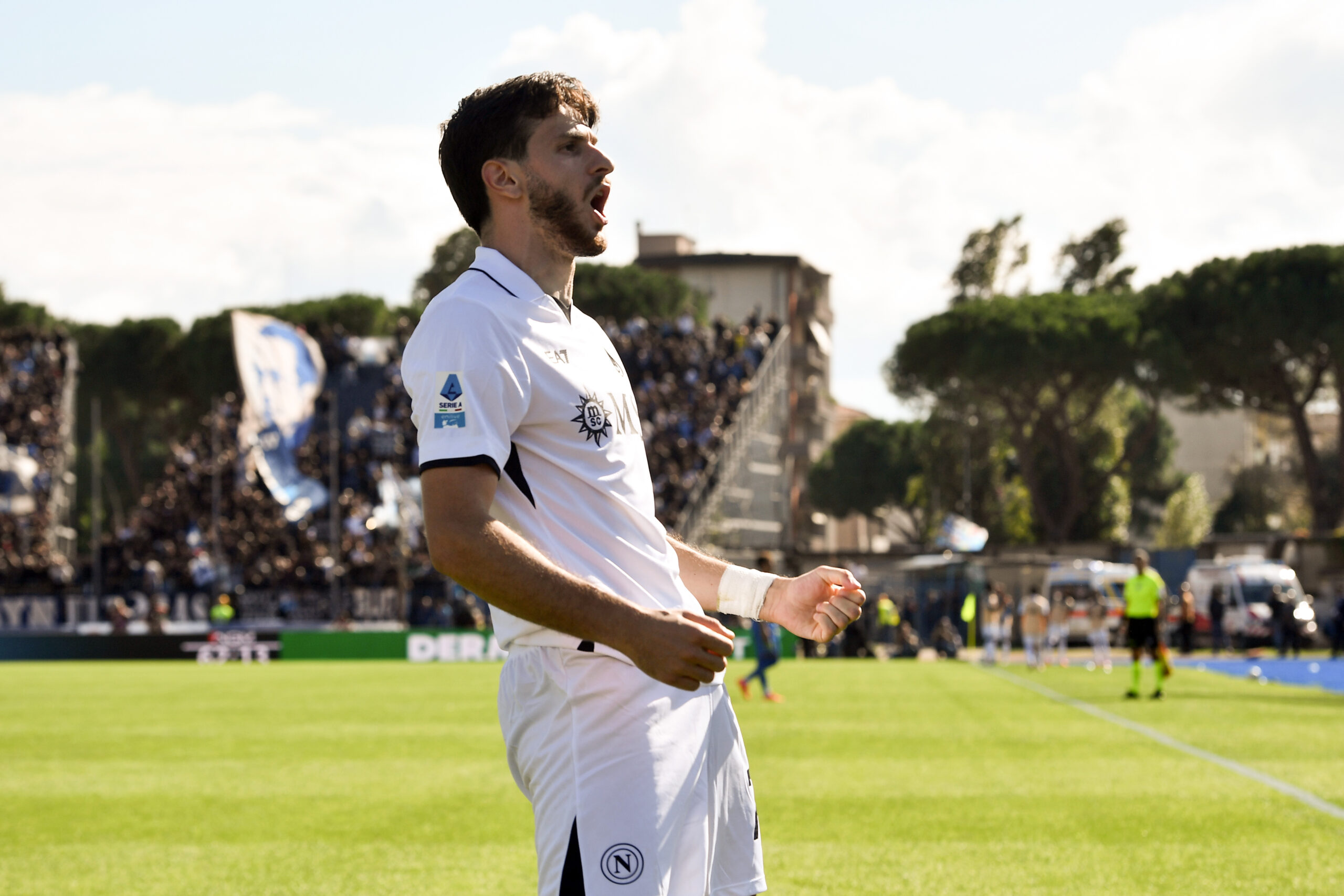 Napoli&#039;s Khvicha Kvaratskhelia celebrates after scoring the 0-1 goal for his team during the Serie A Enilive 2024/2025 match between Empoli and Napoli - Serie A Enilive at Carlo Catellani Stadium - Sport, Soccer - Empoli, Italy - Sunday October 20, 2024 (Photo by LaPresse) (Photo by LaPresse/Sipa USA)
2024.10.20 Empoli
pilka nozna liga wloska
Empoli - Napoli
Foto LaPresse/SIPA USA/PressFocus

!!! POLAND ONLY !!!