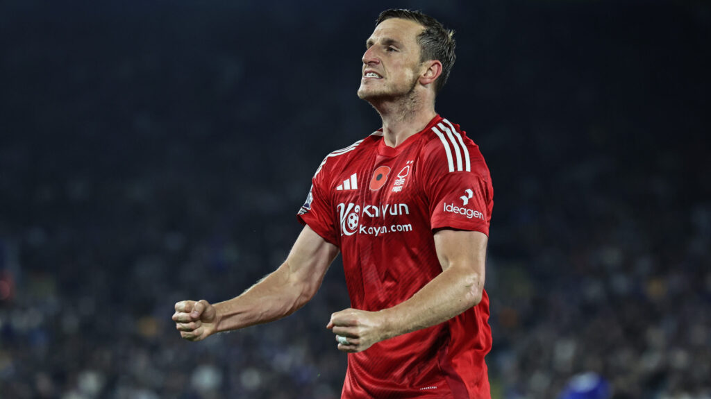 Chris Wood of Nottingham Forest celebrates his goal to make it 1-3 during the Premier League match Leicester City vs Nottingham Forest at King Power Stadium, Leicester, United Kingdom, 25th October 2024

(Photo by Mark Cosgrove/News Images) in Leicester, United Kingdom on 10/25/2024. (Photo by Mark Cosgrove/News Images/Sipa USA)
2024.10.25 Leicester
pilka nozna liga angielska
Leicester City - Nottingham Forest
Foto Mark Cosgrove/News Images/SIPA USA/PressFocus

!!! POLAND ONLY !!!